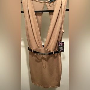 Sexy plunged front, open back mini dress